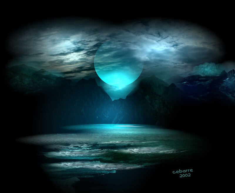 Glowing Moon over Lake