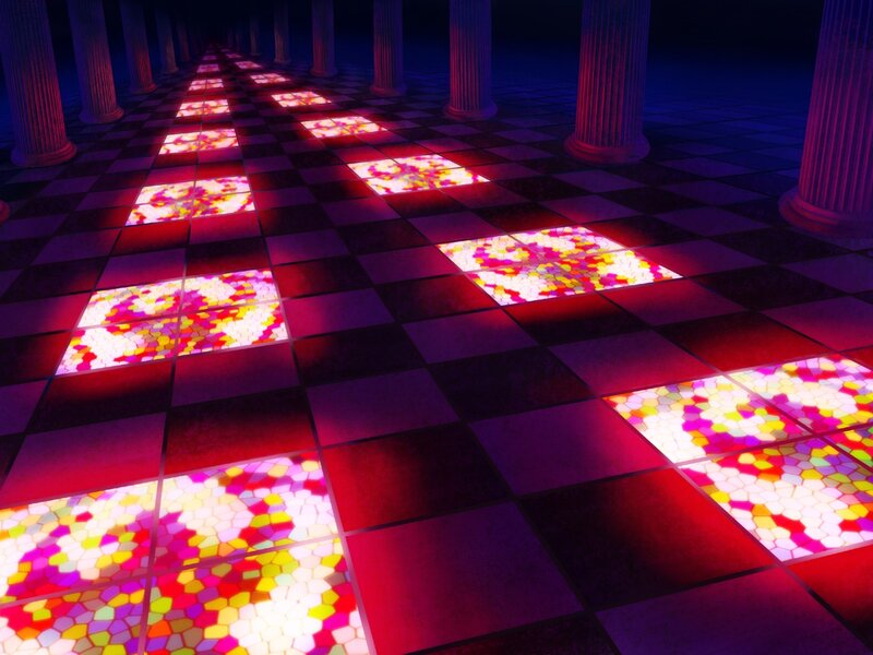 glowing mosaic floor hall