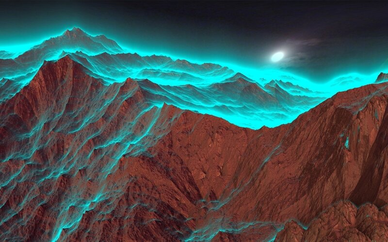 glowing mountainscape at night