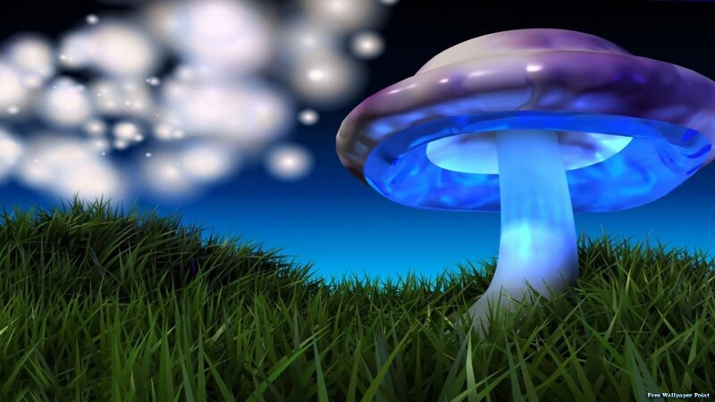 Glowing Mushroom in Grass — Blue