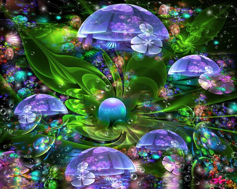 Glowing Mushrooms in Forest — Green, Fantastical