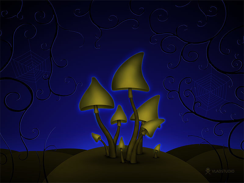 Glowing Mushrooms on Hill