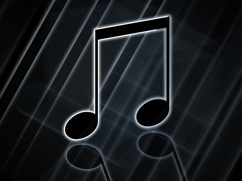 Glowing Musical Notes — Black, Dramatic, Digital Art, Light Beams