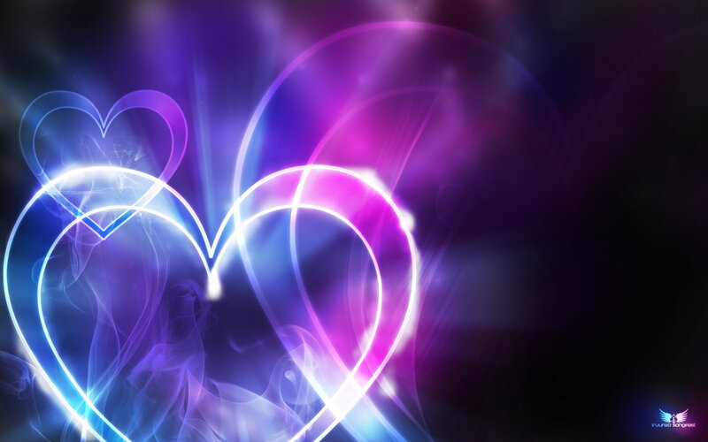 Glowing Neon Hearts — Purple, Ethereal, Digital Art