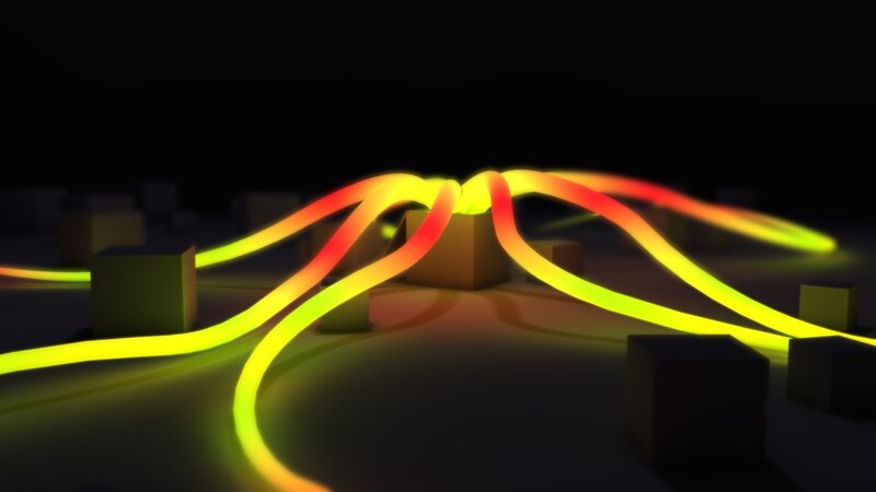 glowing neon lines on dark surface