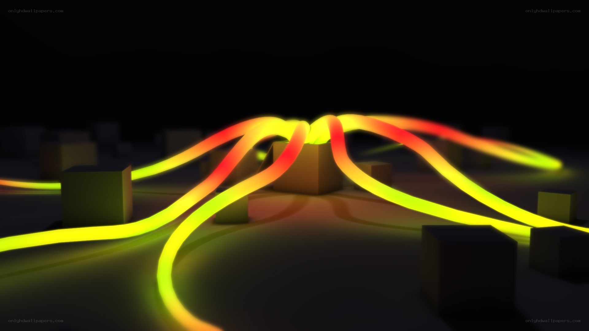 glowing neon lines on dark surface