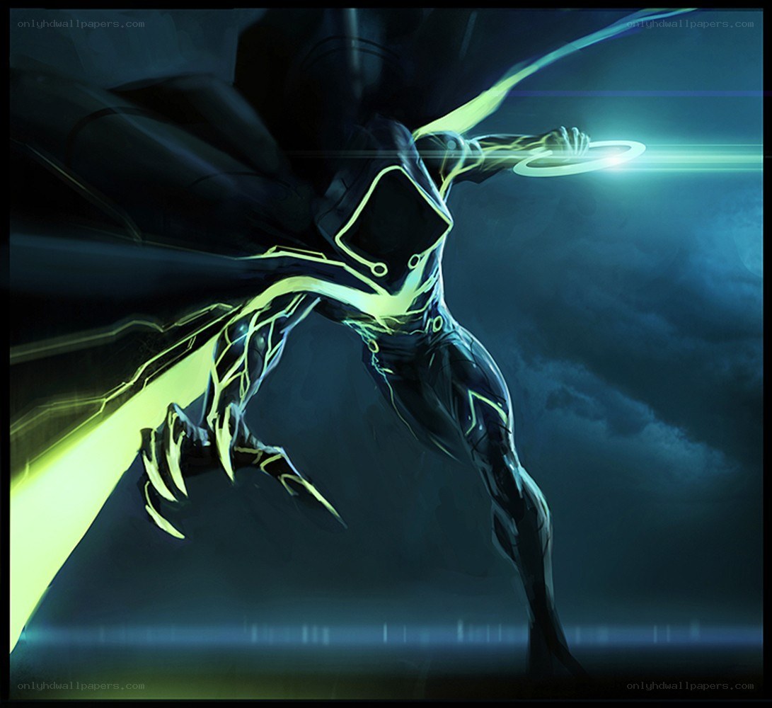 glowing neon warrior in action