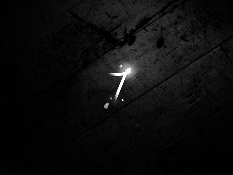 Glowing Number Seven — Black, Dramatic, Digital Art, Light, Wood