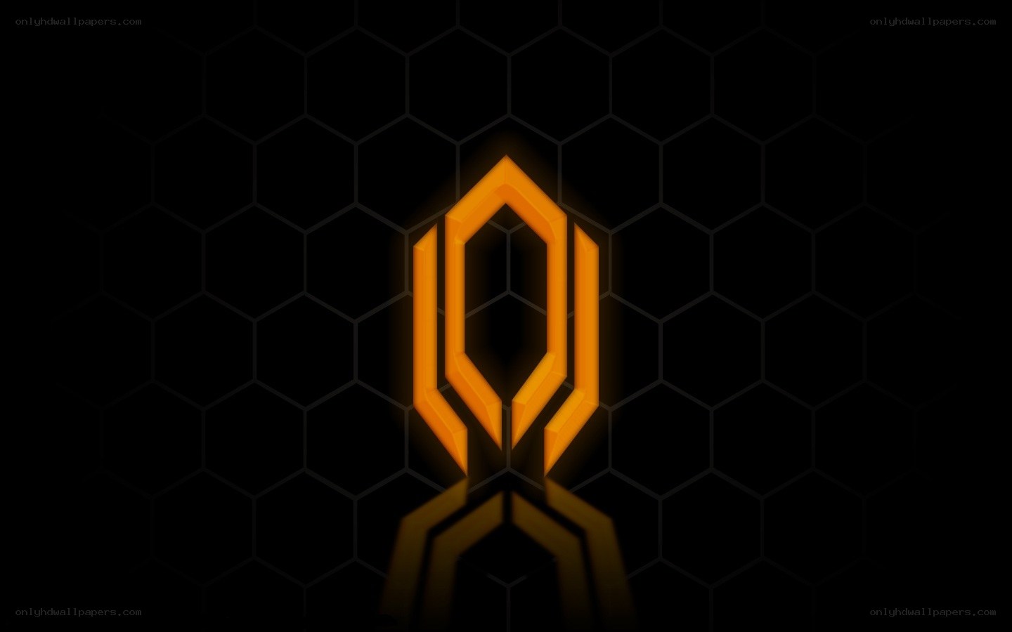 glowing orange logo on dark background