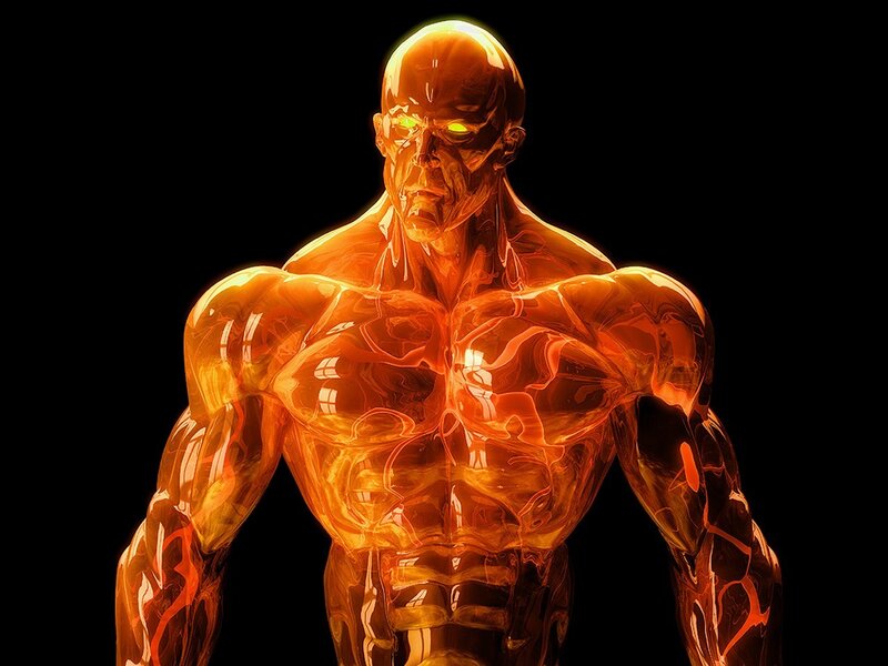 glowing orange muscular figure