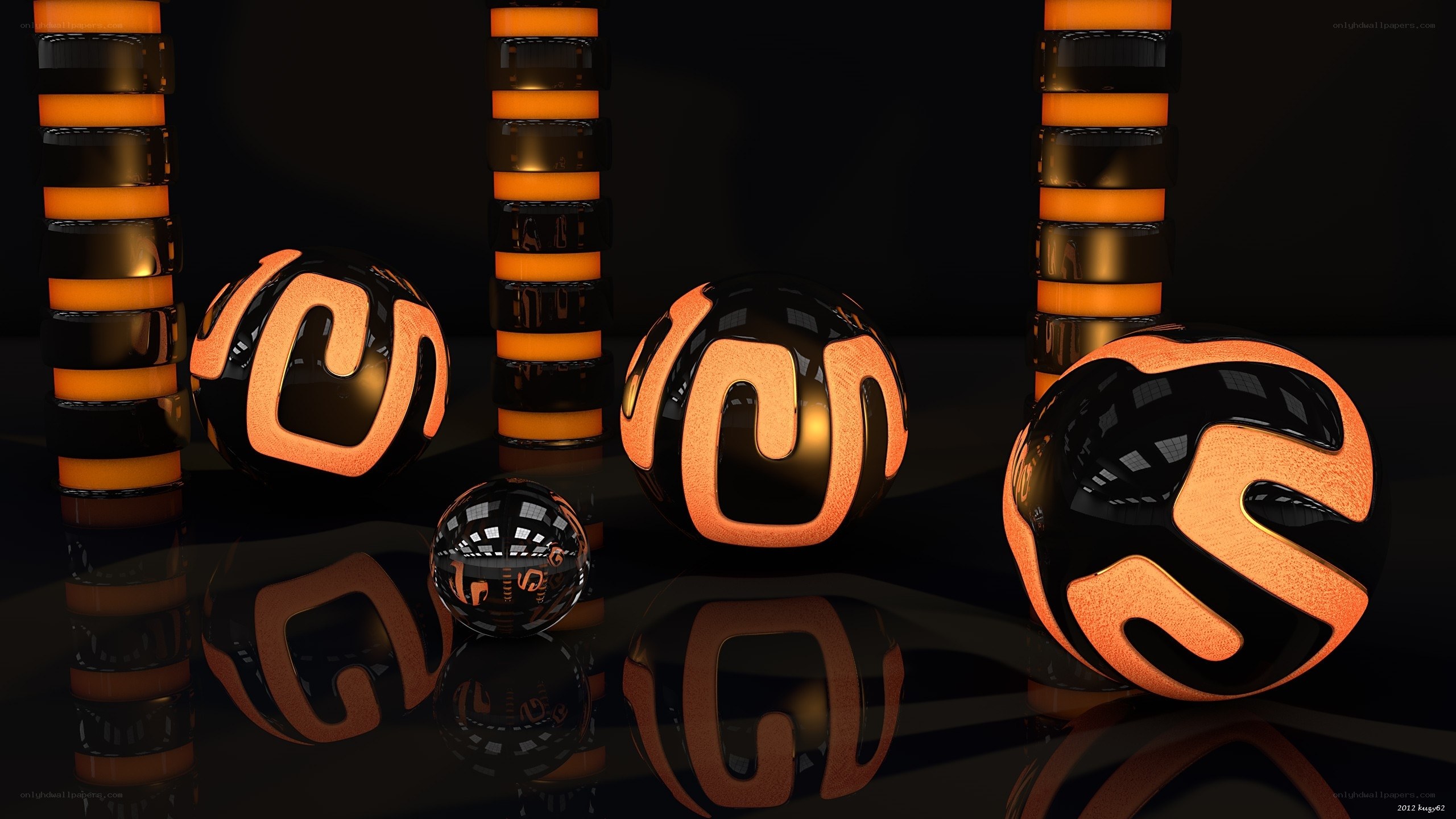 Glowing orange spheres on black