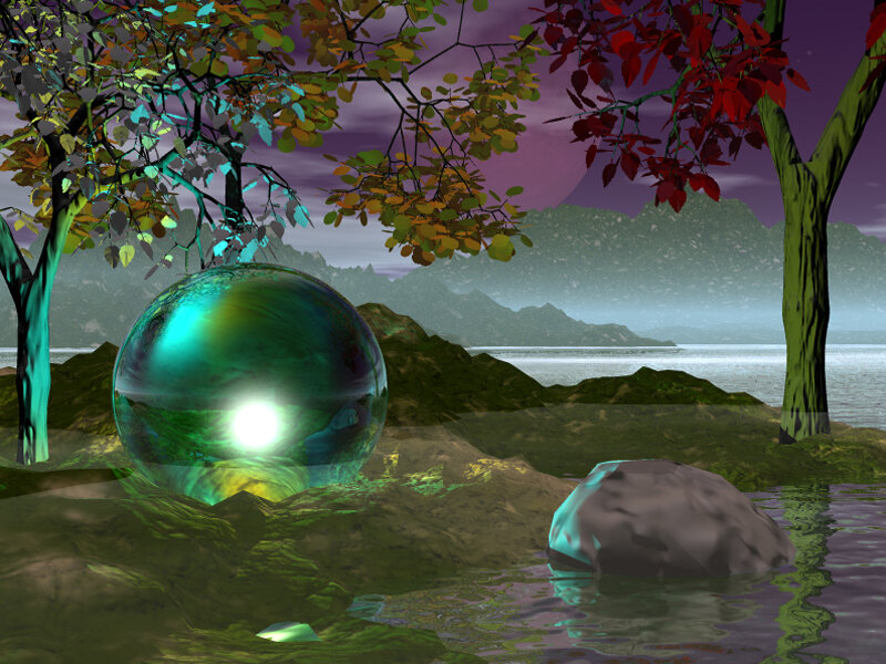 Glowing orb in a forest scene