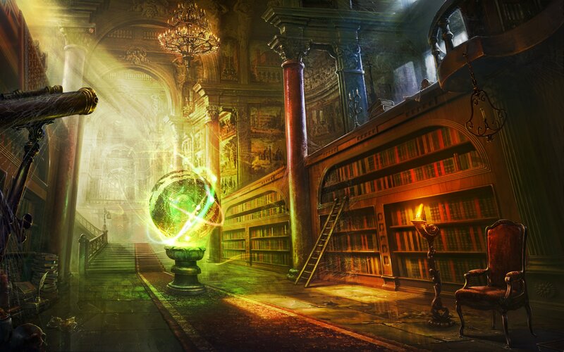 Glowing Orb in Library — Green
