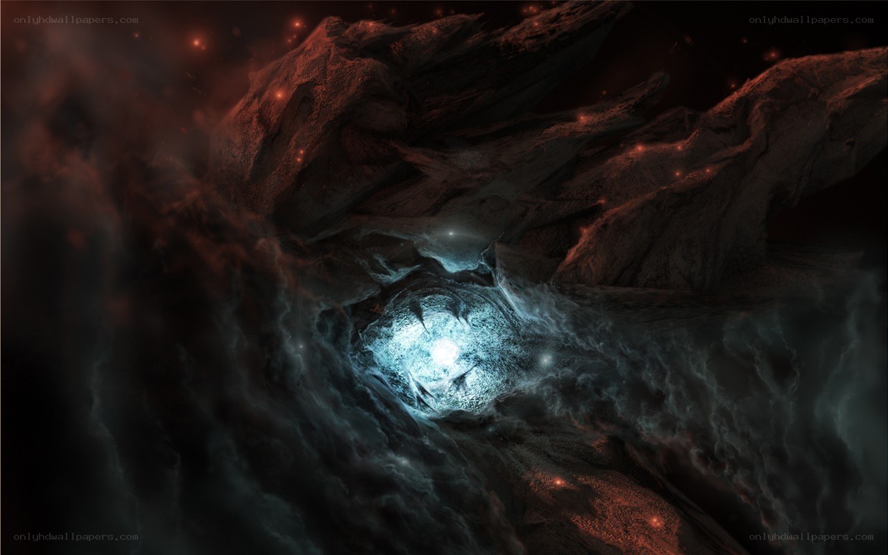 glowing orb in rocky cavern