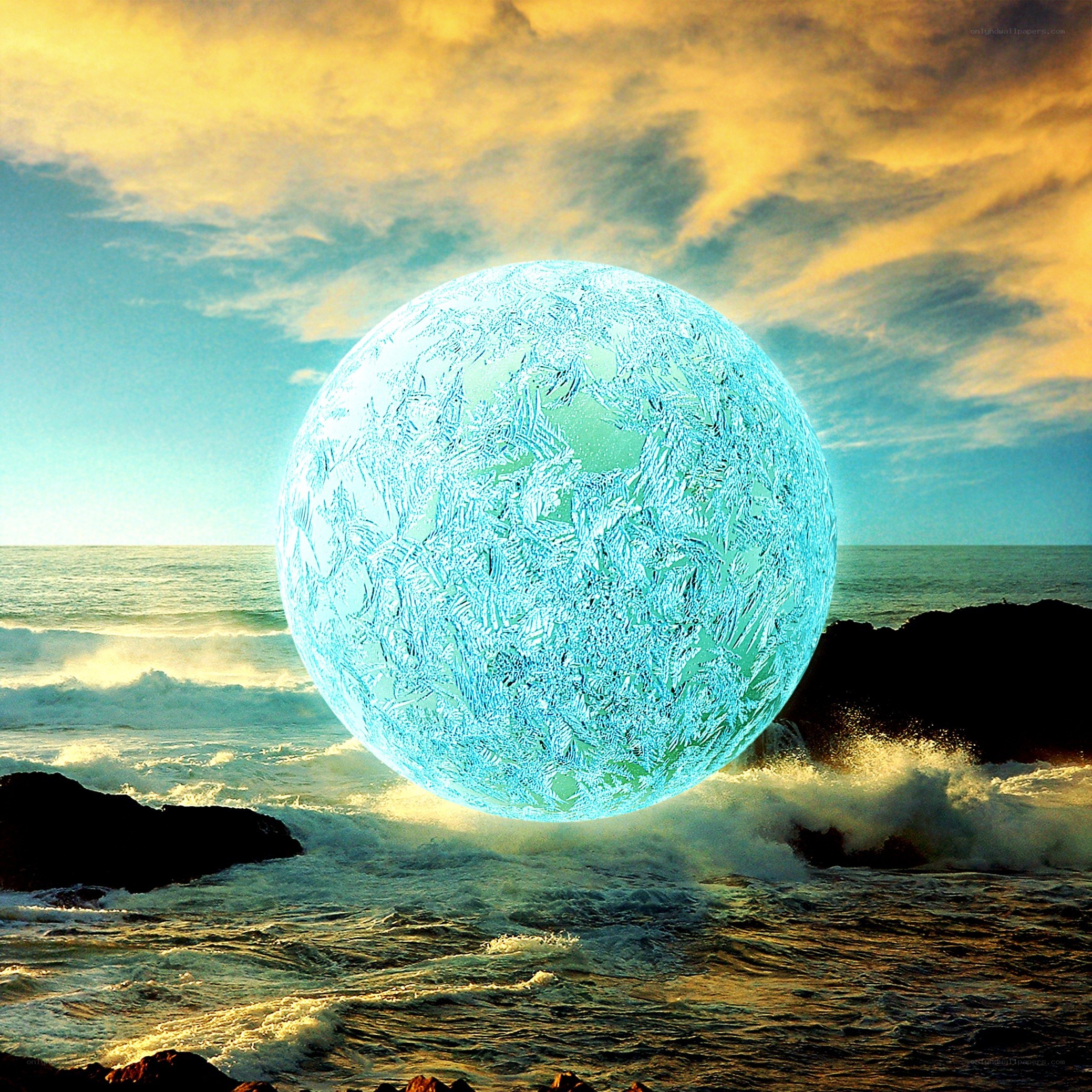 Glowing orb over ocean