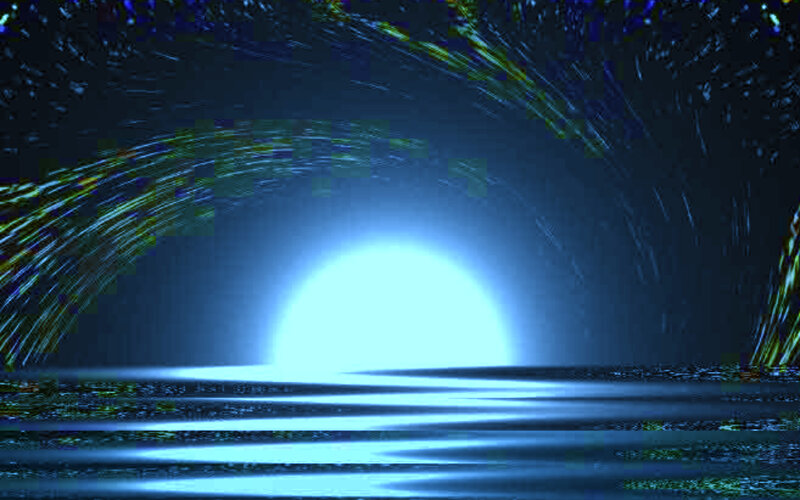 Glowing Orb over Water — Blue