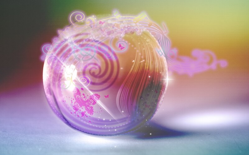 glowing orb with musical notes