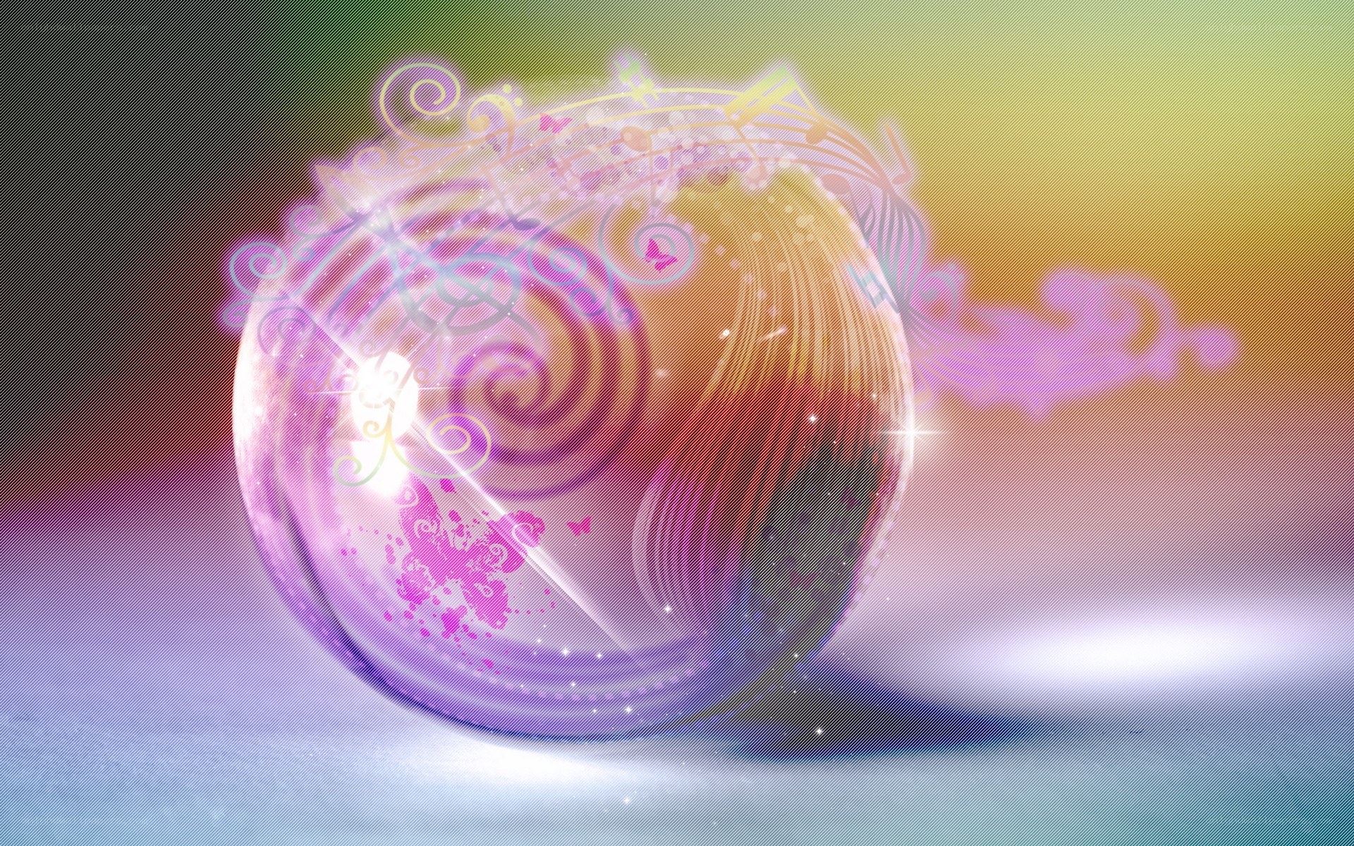 glowing orb with musical notes