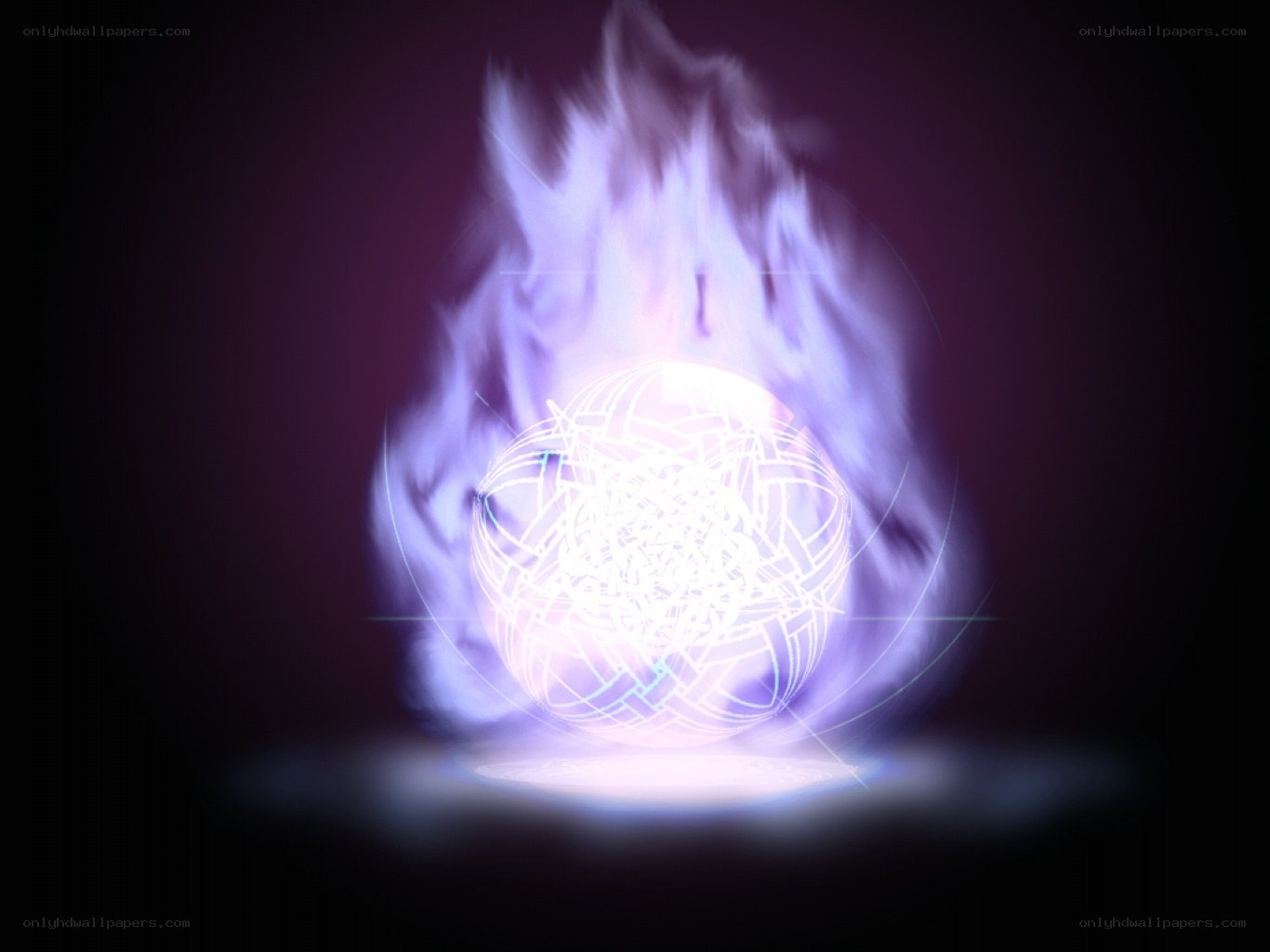 glowing orb with purple flames