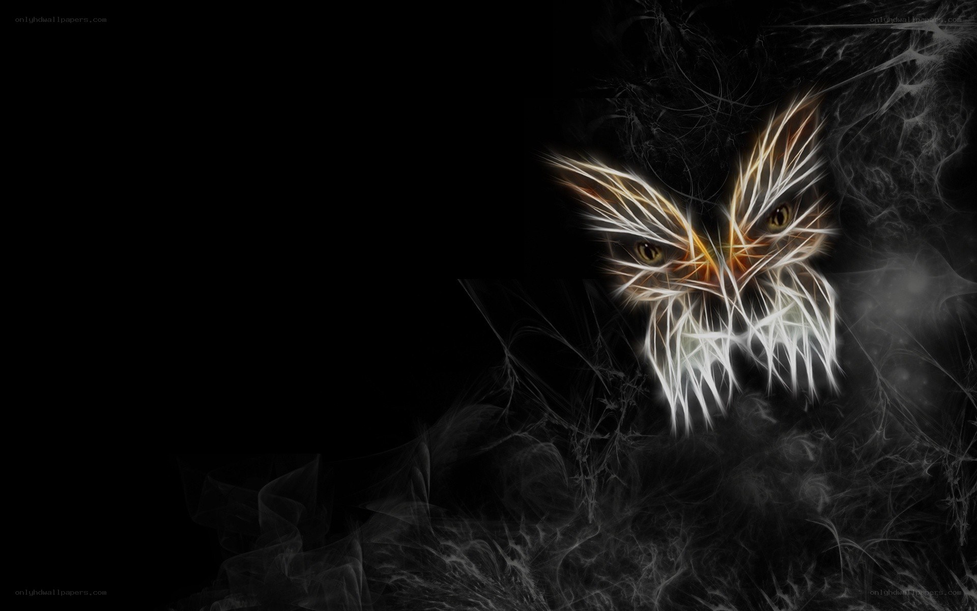 glowing owl in dark mist