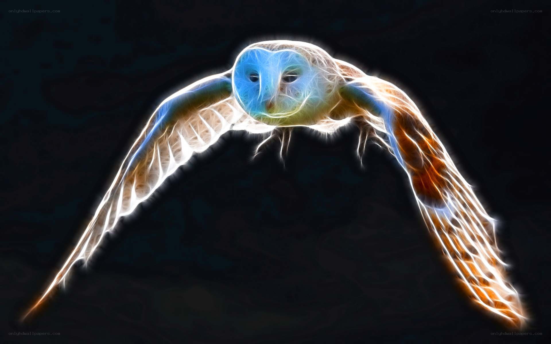glowing owl in flight