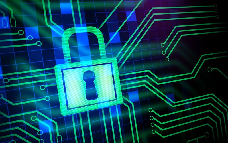 Glowing Padlock on Circuit Board