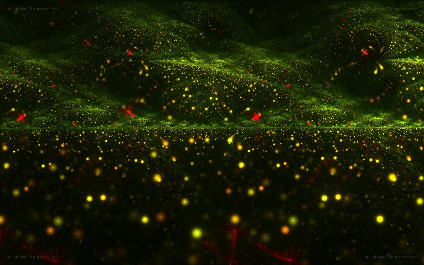 glowing particles in dark space