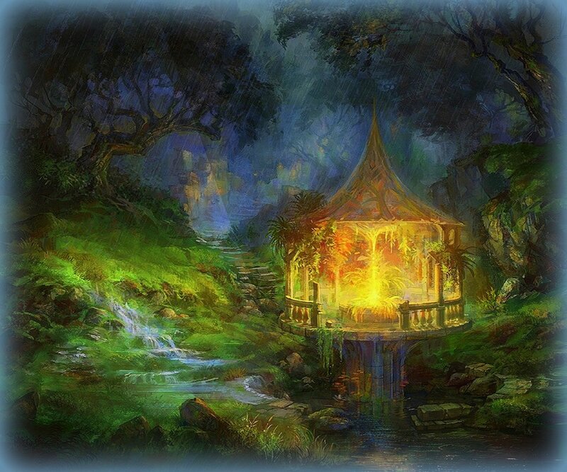 Glowing Pavilion in Forest