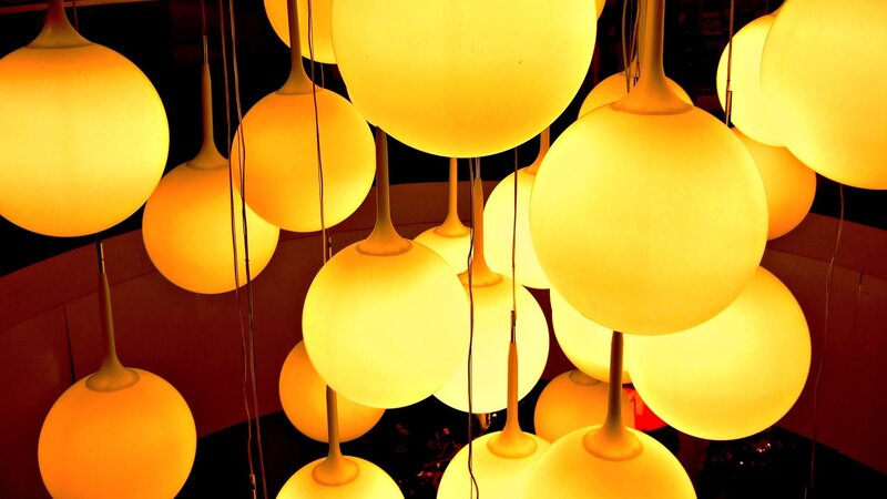 Glowing pendant lights cluster