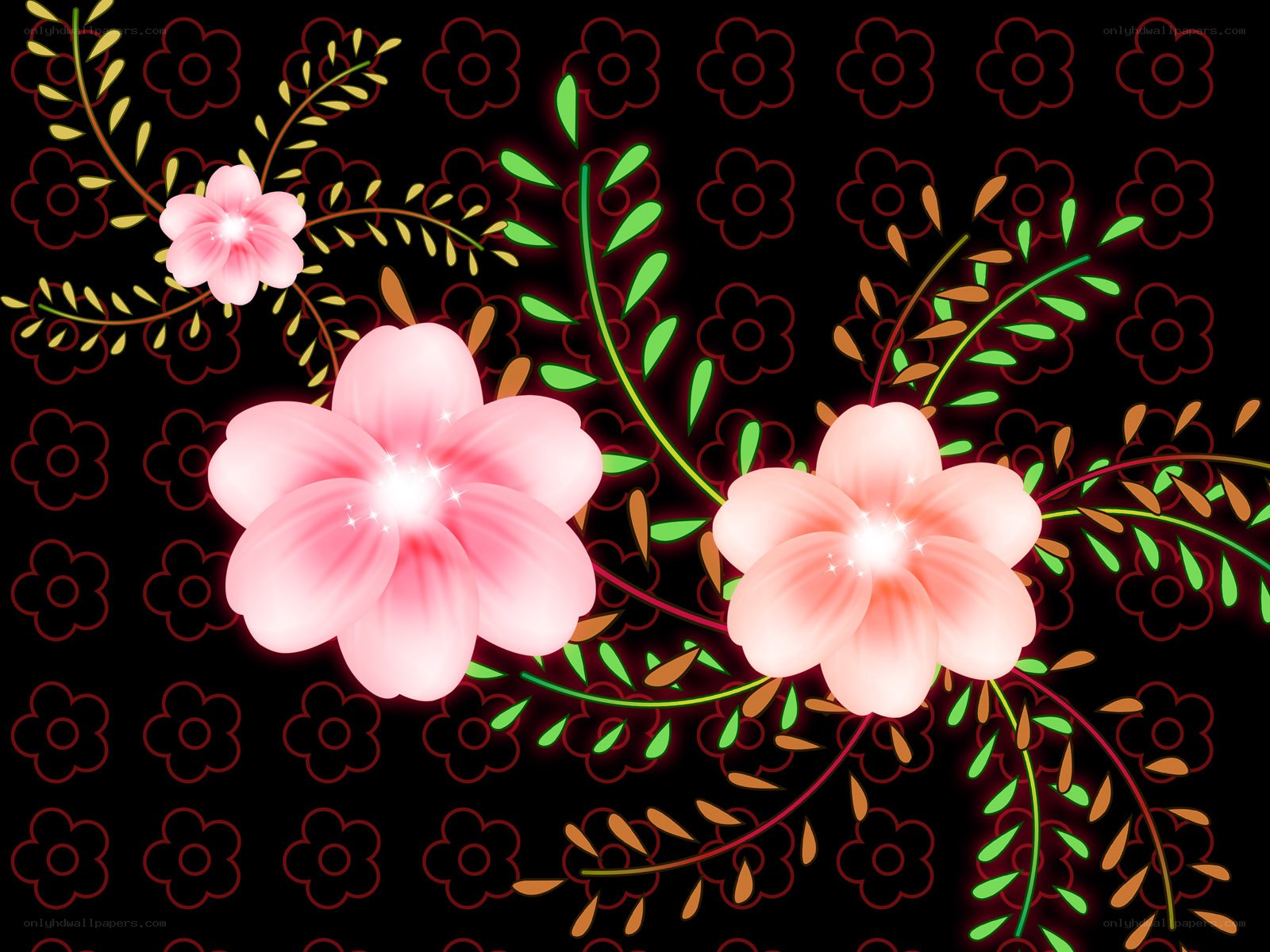 glowing pink flowers on black