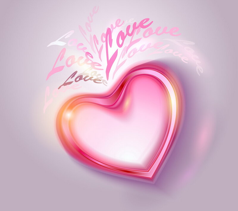 Glowing Pink Heart — Romantic, Digital Art, Text