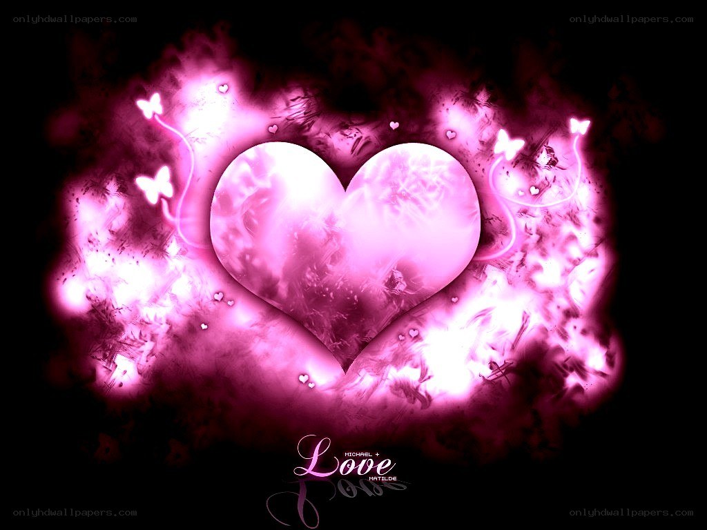 glowing pink heart with butterflies