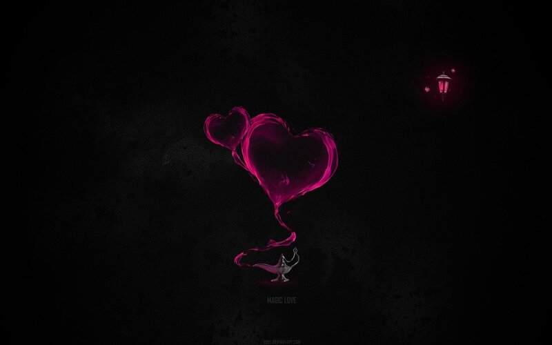 Glowing Pink Hearts — Black, Mysterious, Night