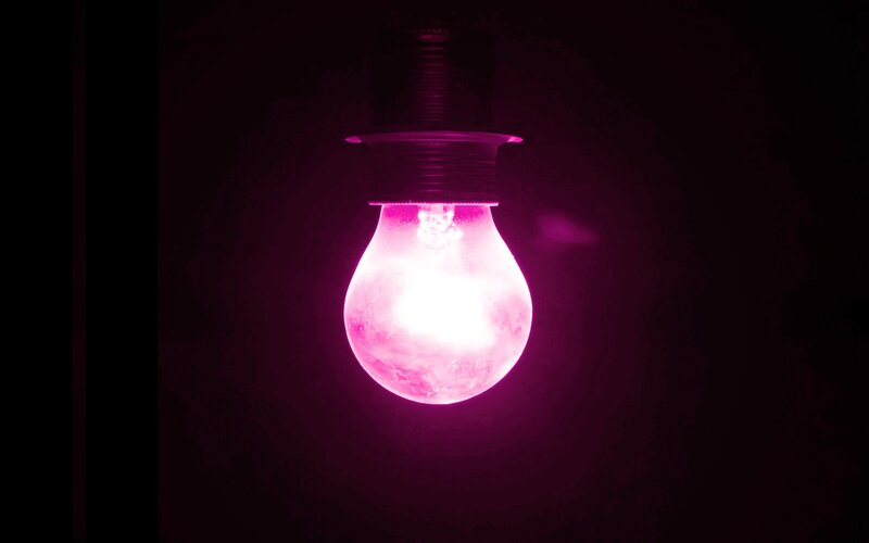 glowing pink light bulb