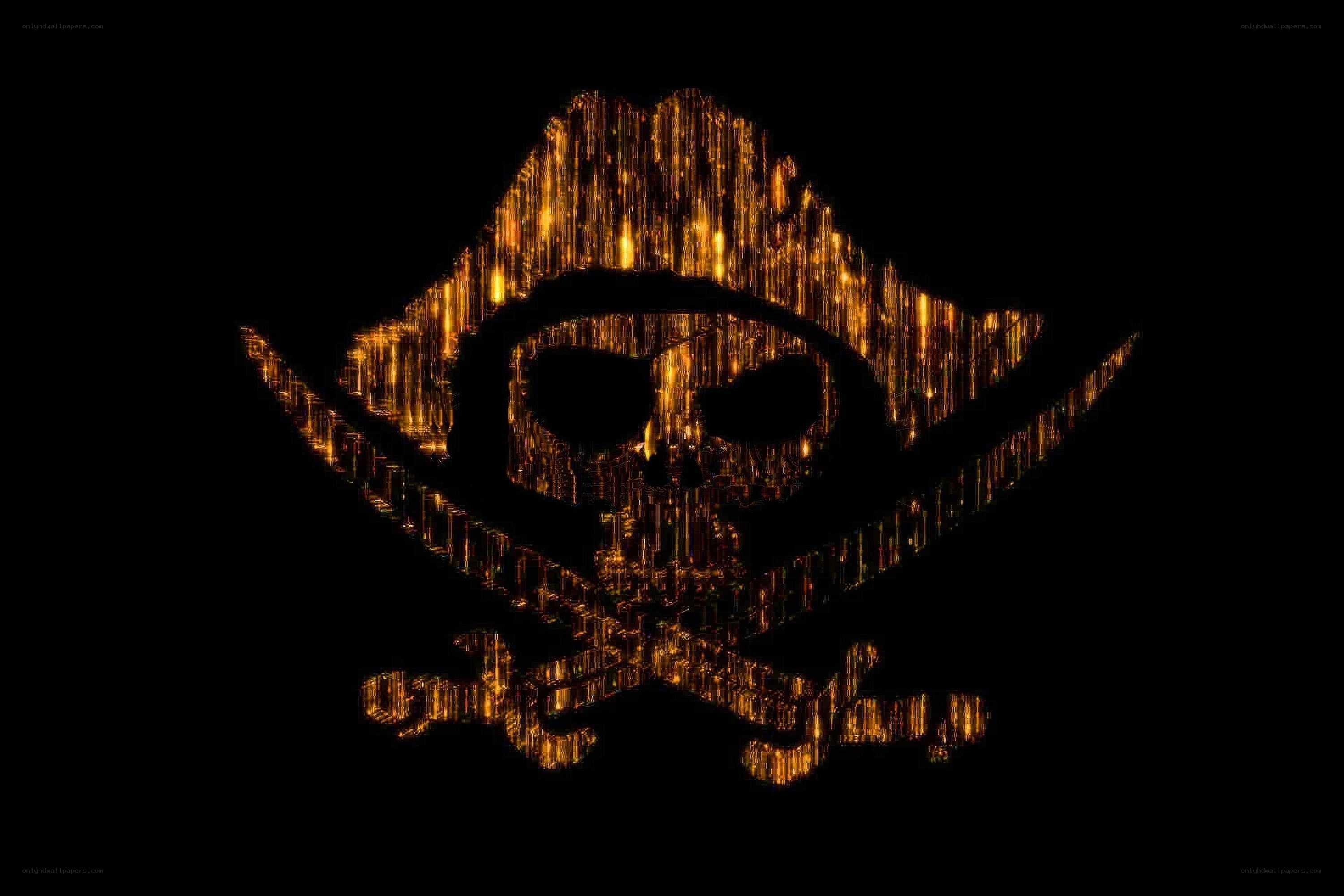 glowing pirate skull and crossbones