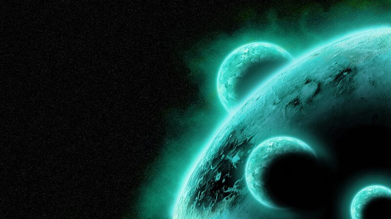 glowing planets in space