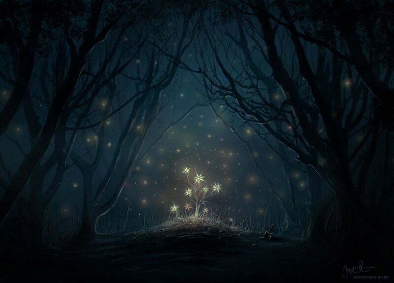 Glowing Plant in Forest — Dark Blue