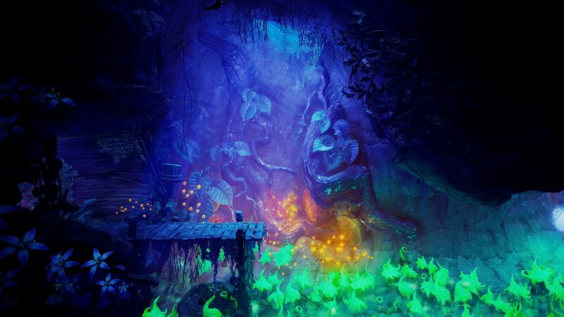 Glowing Plants in Cave — Blue