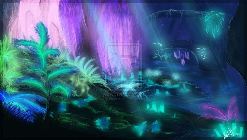 Glowing Plants in Cave