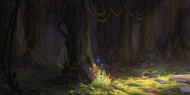 Glowing Plants in Forest — Green, Mysterious