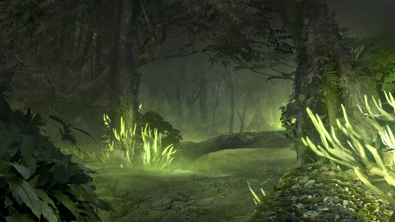 Glowing Plants in Forest — Green