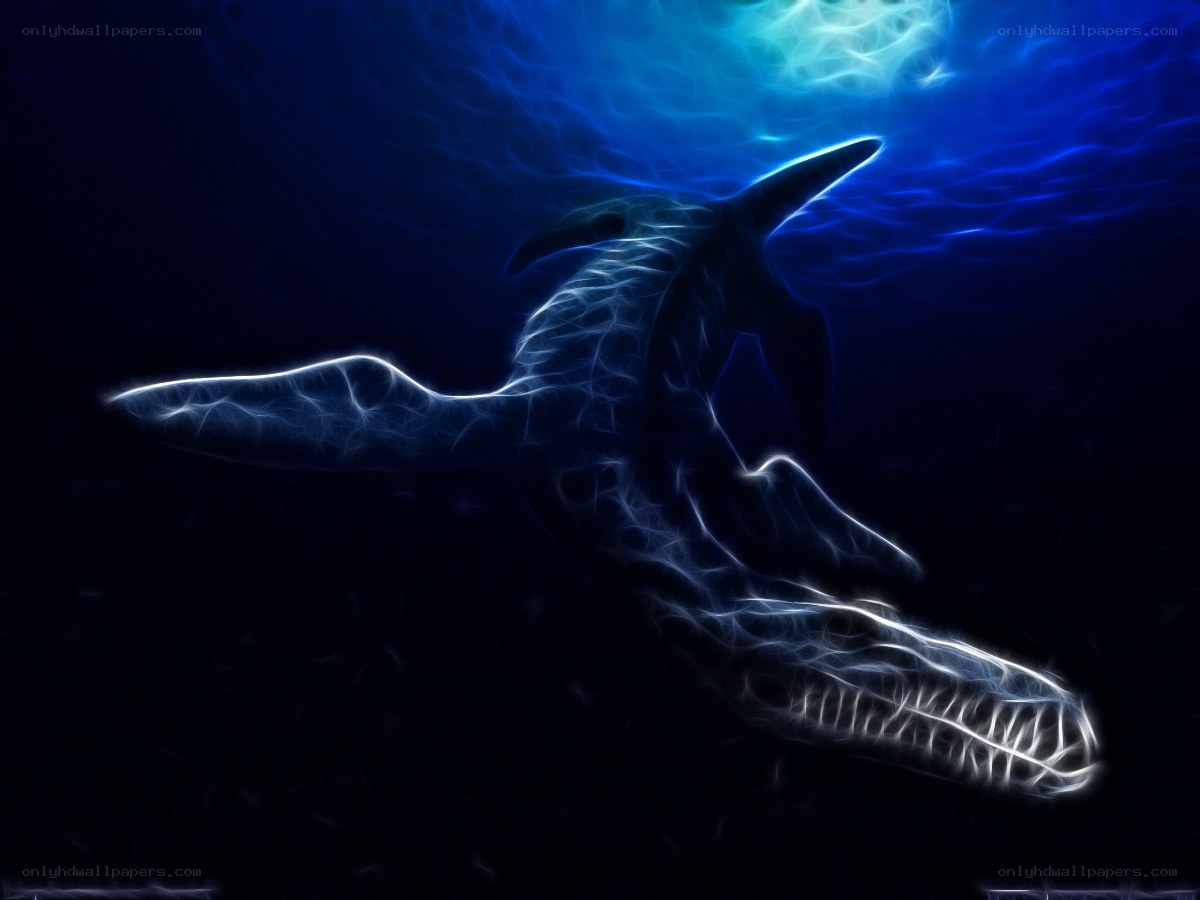 glowing plesiosaur in deep sea