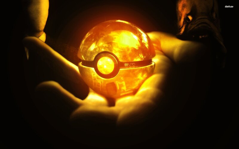Glowing Pokeball in Hand — Yellow, Dramatic