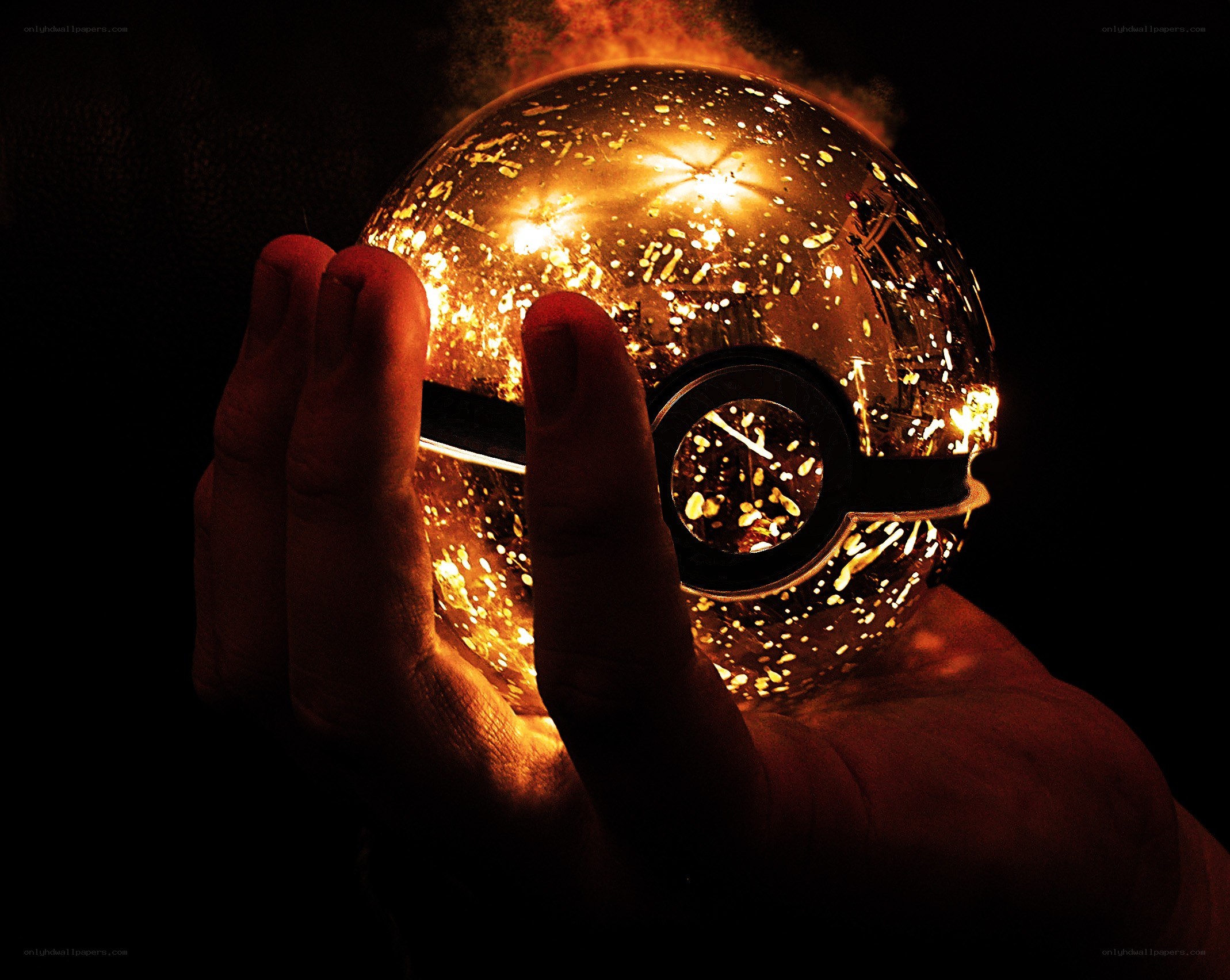 glowing pokeball in hand