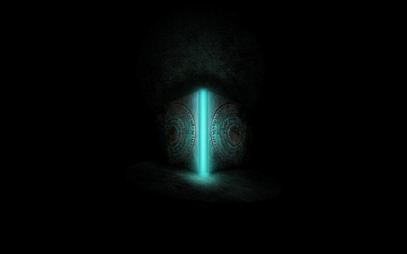 glowing portal in ancient chamber