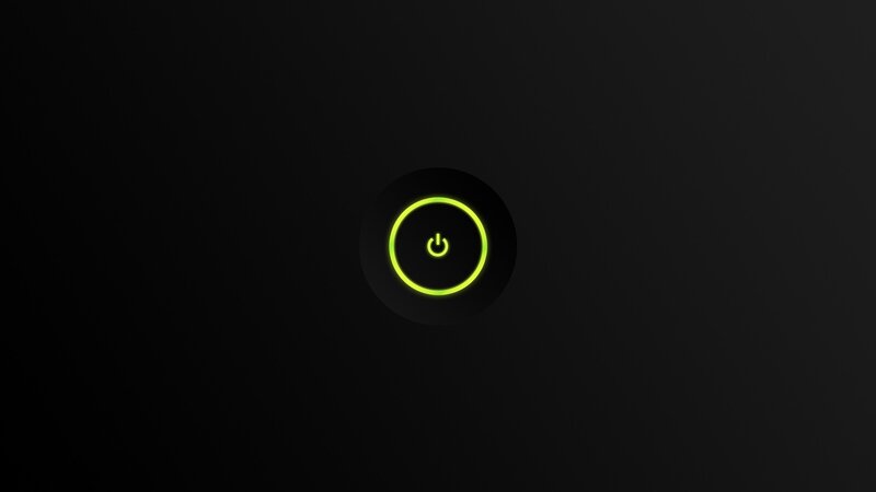 Glowing Power Button — Black, Minimalist, Digital Art, Power Symbol, Green