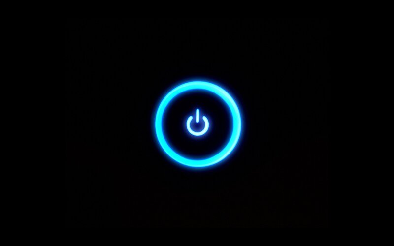 Glowing Power Button — Blue, Dark, Night, Minimalist