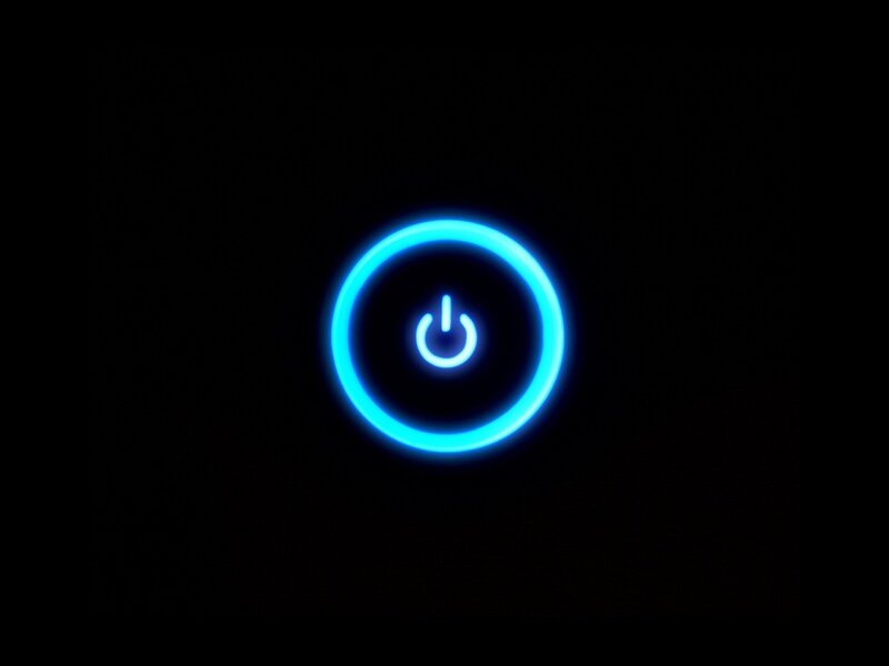 Glowing Power Button — Blue, Dark, Night