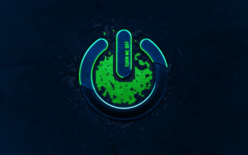Glowing Power Button — Blue, Futuristic