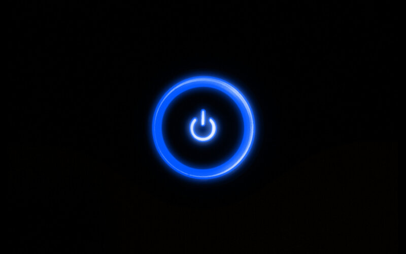Glowing Power Button — Blue, Minimalist, Night